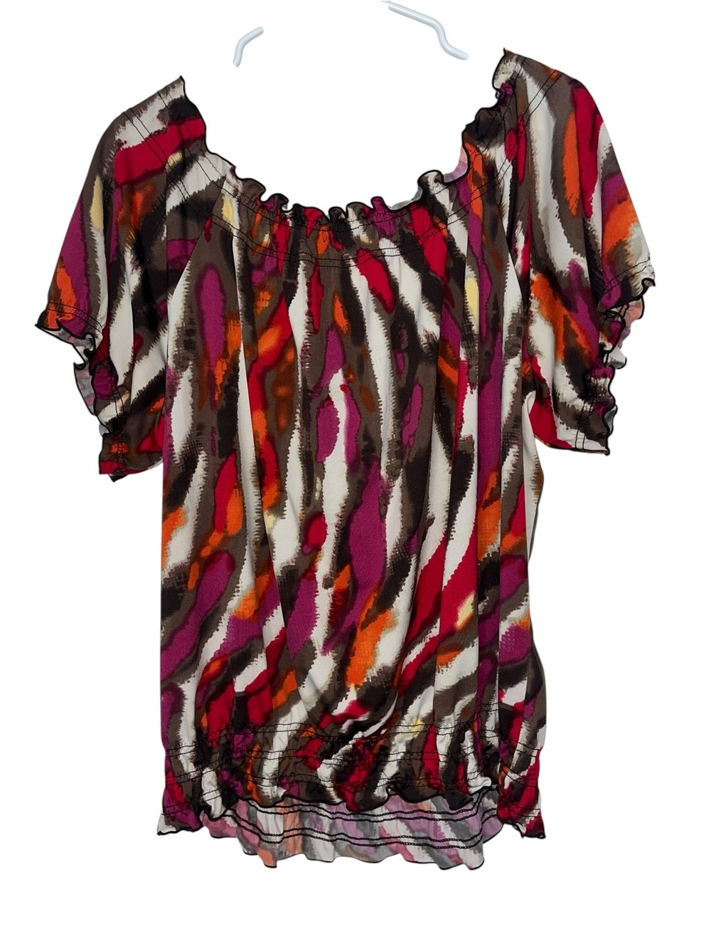 Zac & Rachel Geo Print Lace Up Tie Puff Sleeve Top Size XL - Picture 4 of 8